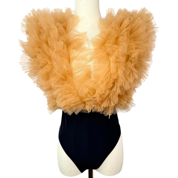 Alchemy by Lia Aram Tops - Alchemy by Lia Aram Ruffled Tulle Bodice Bodysuit L Tan Black LIA 292 NWT